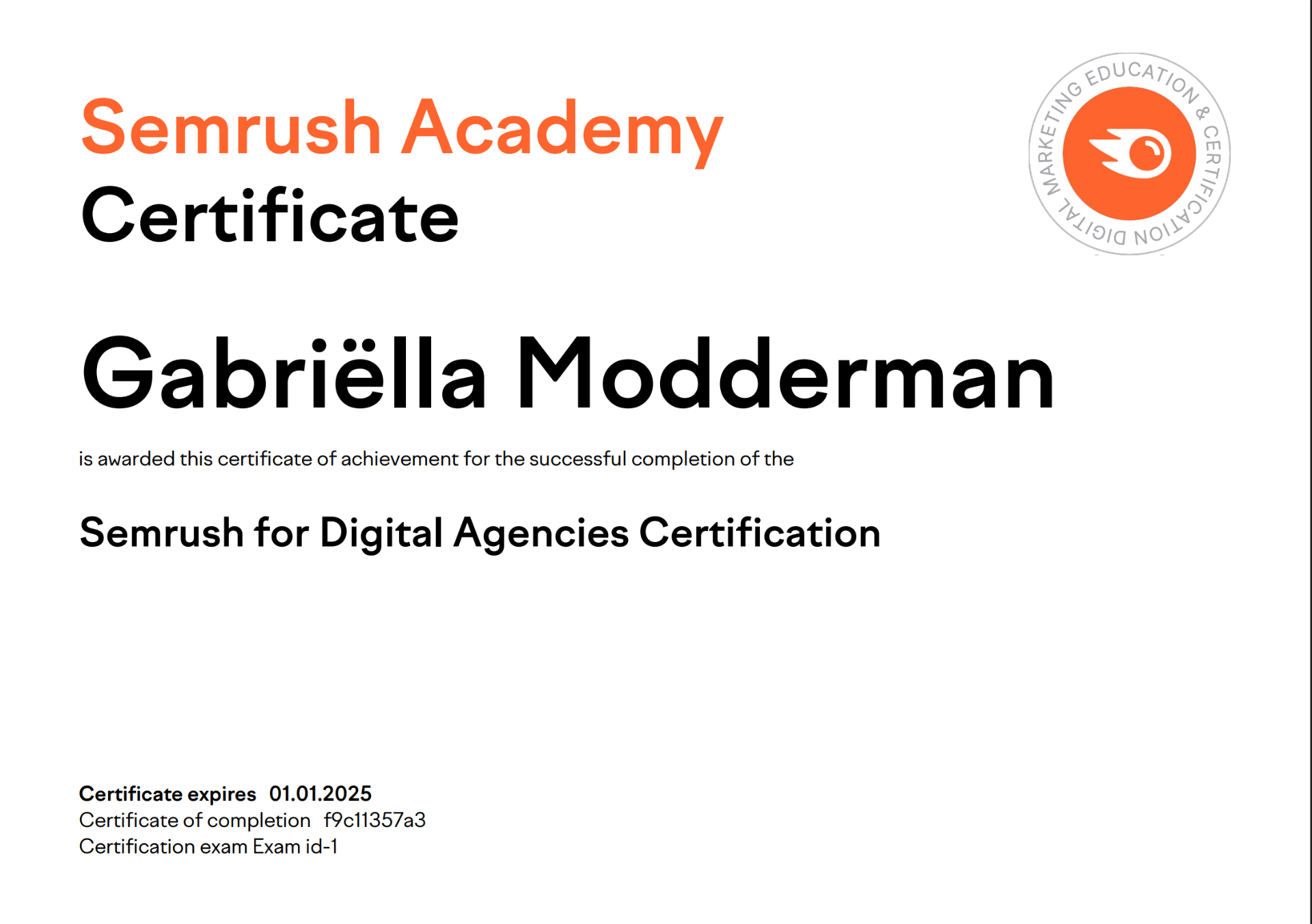 Certificaat: Semrush for Digital Agencies — Semrush Academy
