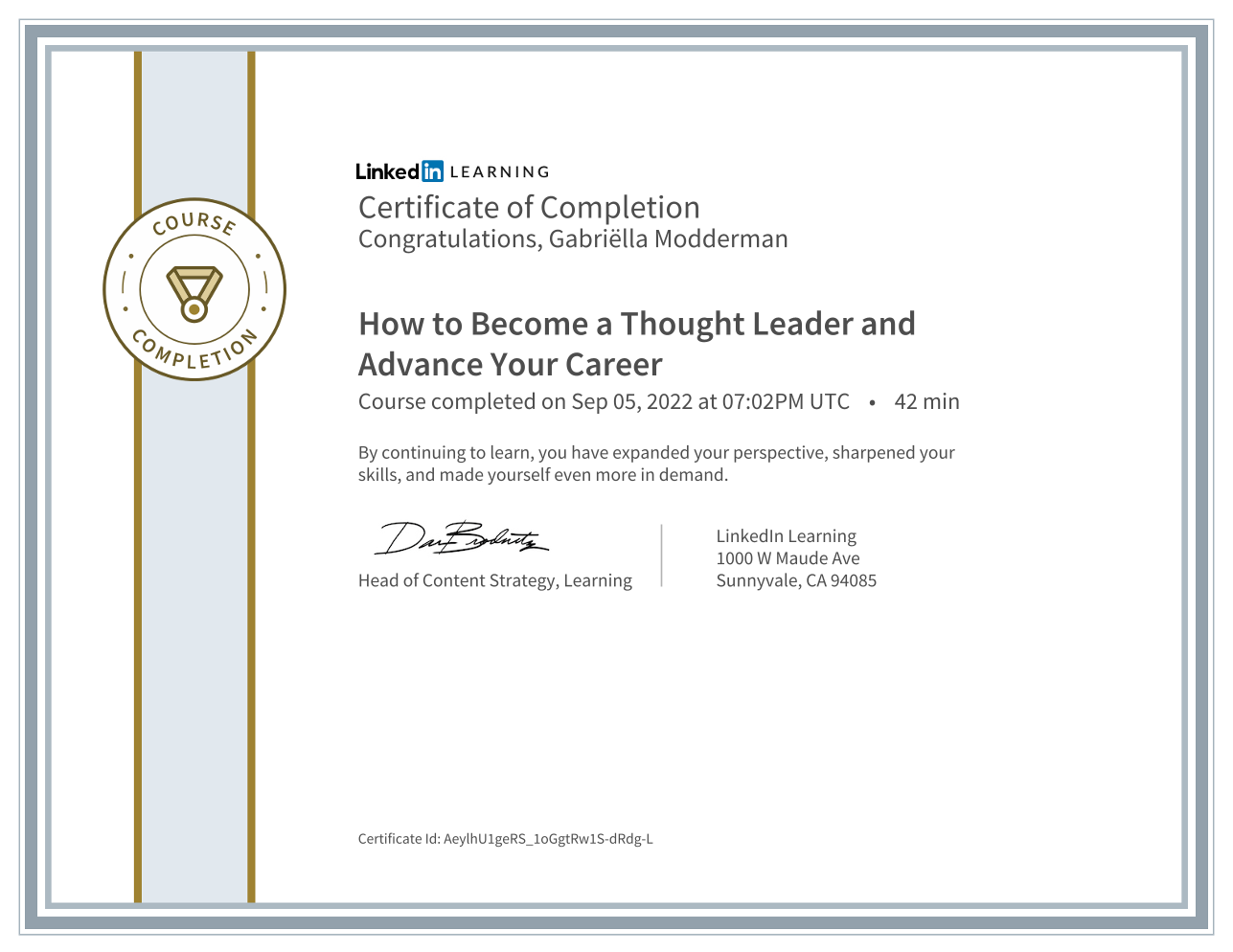 Certificaat: How to Become a Thought Leader and Advance Your Career — LinkedIn Learning